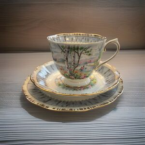Royal Albert Bone China Silver Birch 3-piece Tea Party Set England Cottage